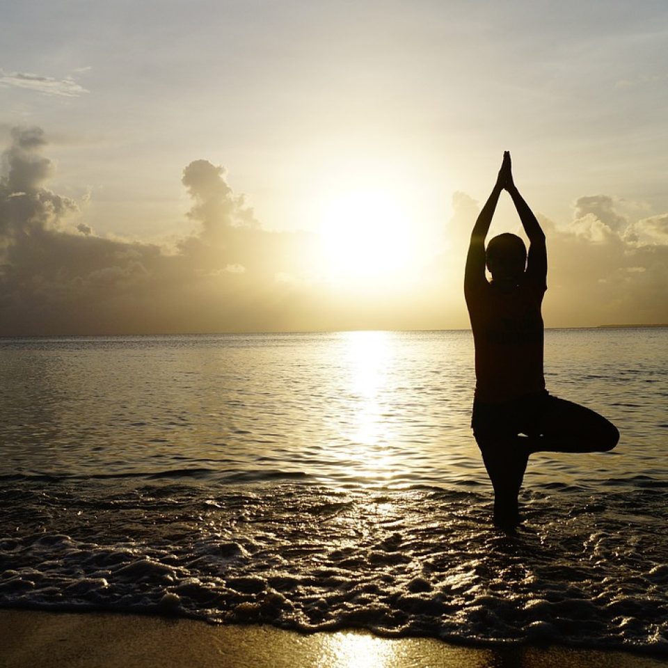 beach, yoga, sunset, nature, silhouette, person, yoga pose, shore, seashore, sea, ocean, meditate, meditation, pose, balance, calm, tranquil